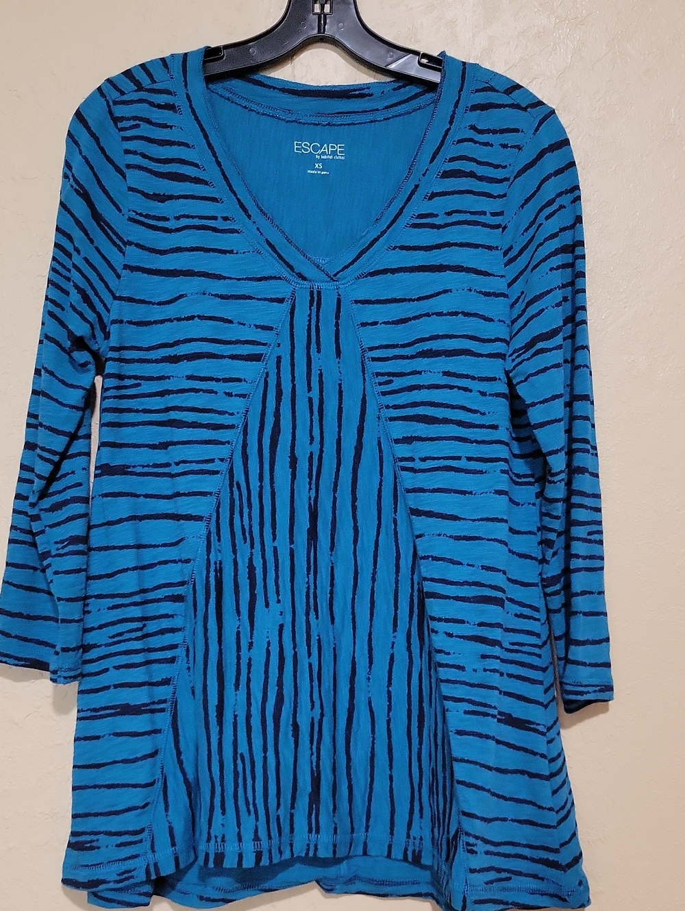 Blue & Black Striped V-Neck Tunic By Escape